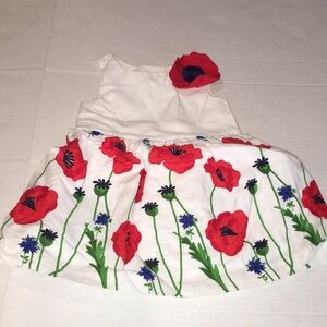 Janie And Jack Poppey Floral White Red Blue Toddler Dress | 12-18 Months